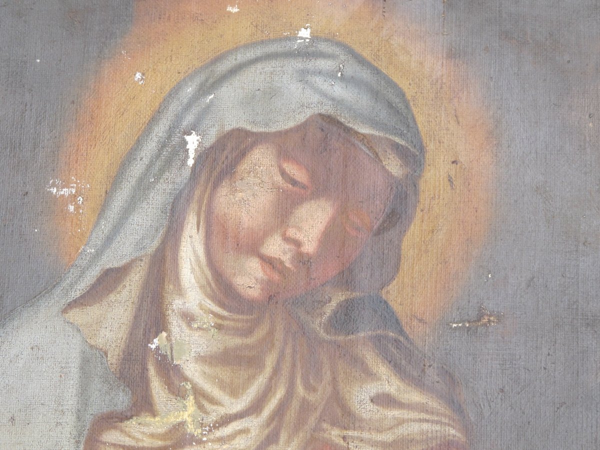 Oil On Canvas Double Face Pieta And The Other Face Saint Gérard And Saint Georges-photo-2
