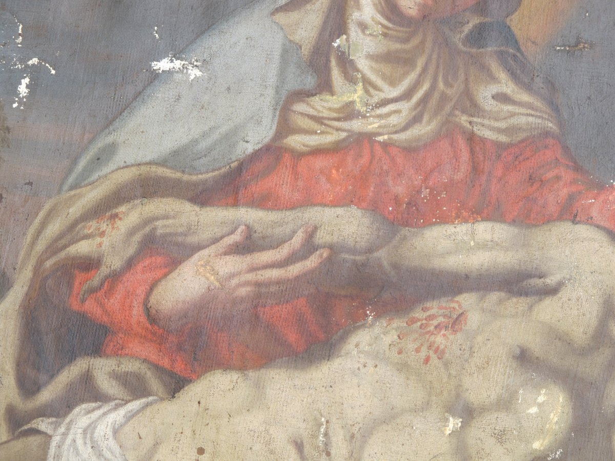 Oil On Canvas Double Face Pieta And The Other Face Saint Gérard And Saint Georges-photo-4
