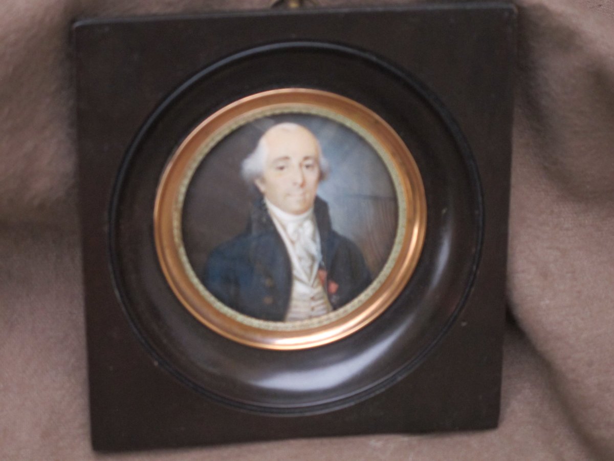 Miniature Portrait Homme Médaille Décoration De Saint Louis Boutons Fleurs De Lys  Louis XVI