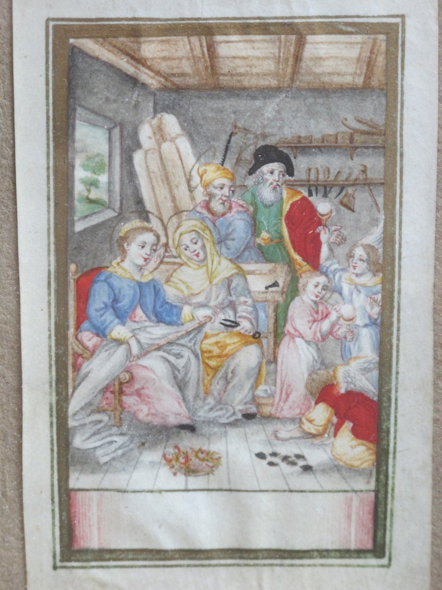 Gouache Sainte Famille Dans l'Atelier De Joseph-photo-2