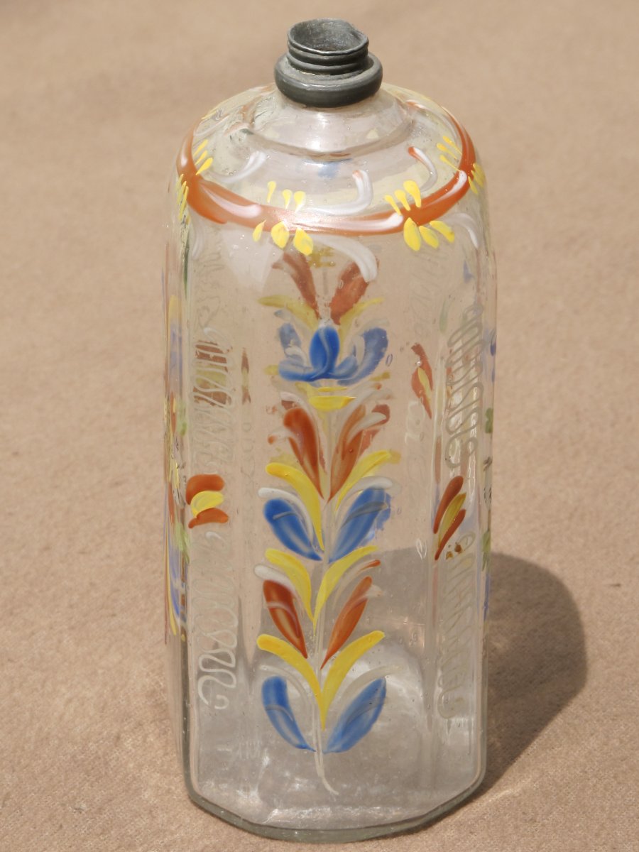 Bottle Glass Bottle Enameled With Foliage And Flowers Period XVIII è Century Rhine Valley-photo-4