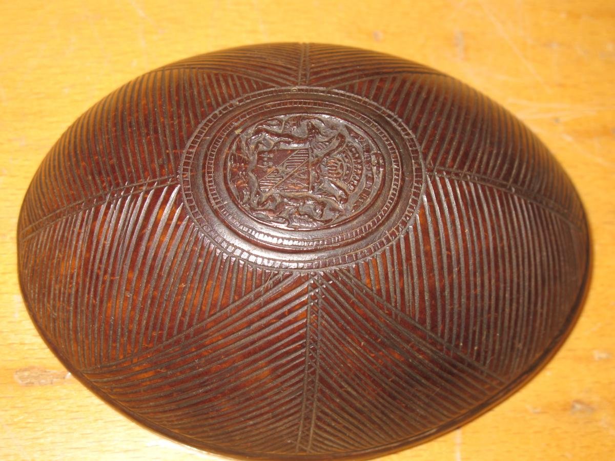 Carved Coconut Coat Of Arms