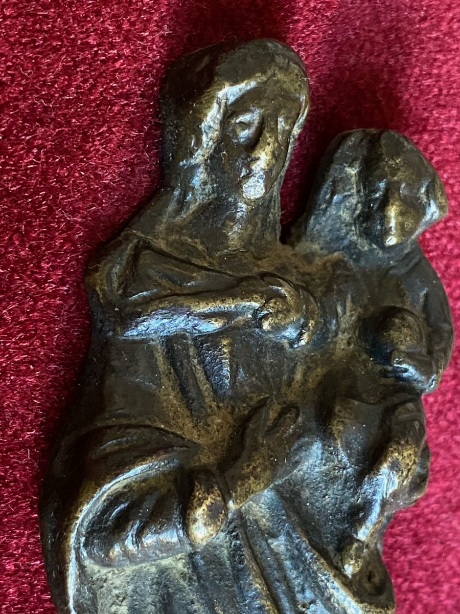 Vierge à l'Enfant d'Applique En Bronze époque XVII ème -photo-2