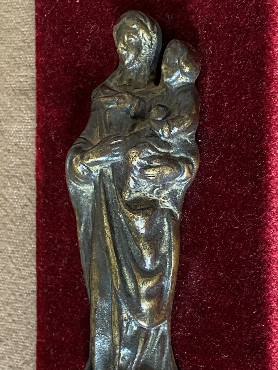 Vierge à l'Enfant d'Applique En Bronze époque XVII ème -photo-3