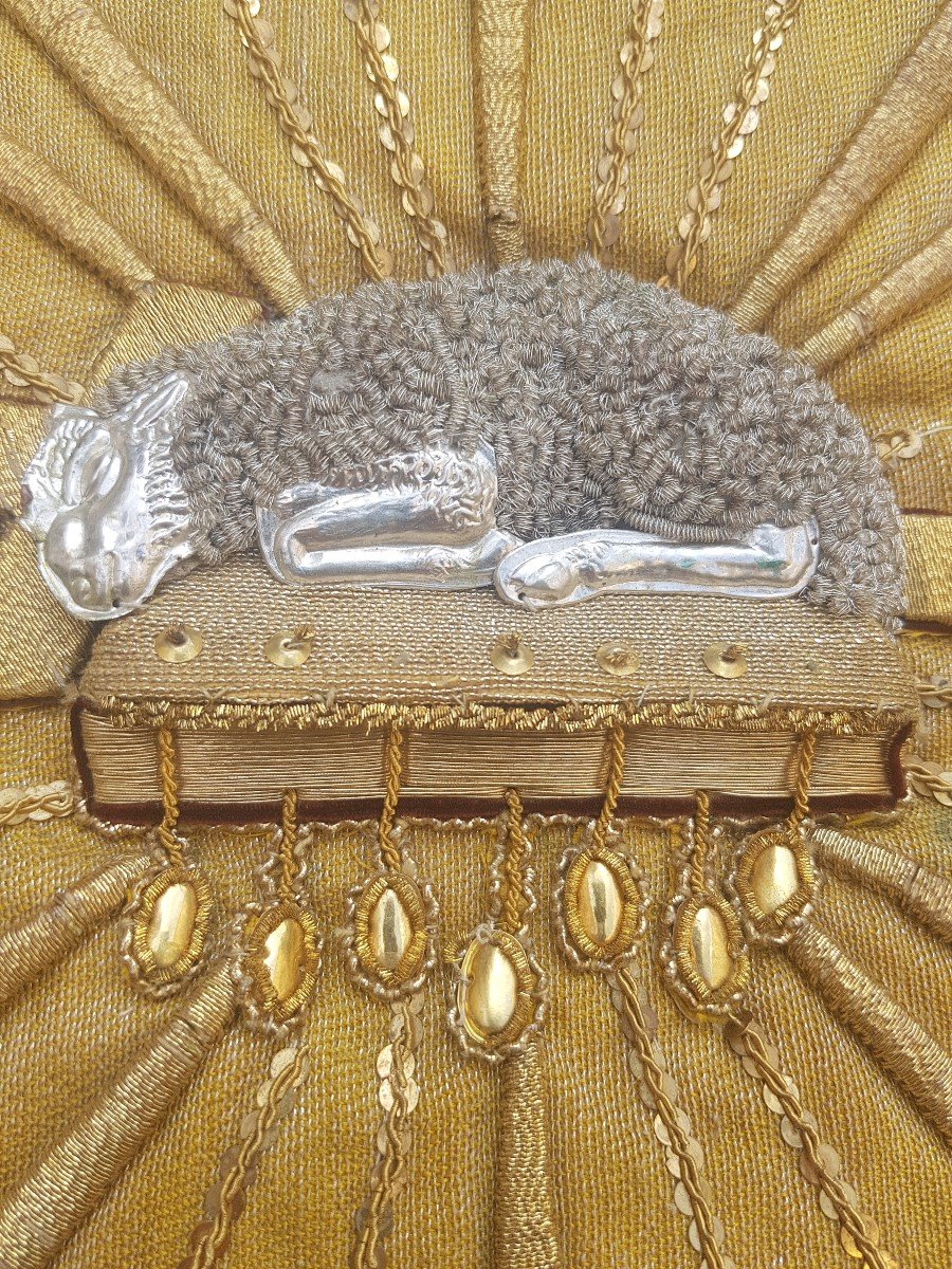 Three Altar Front Antependium Embroidery Silk Threads Gold Silver XIXth Century Church-photo-3