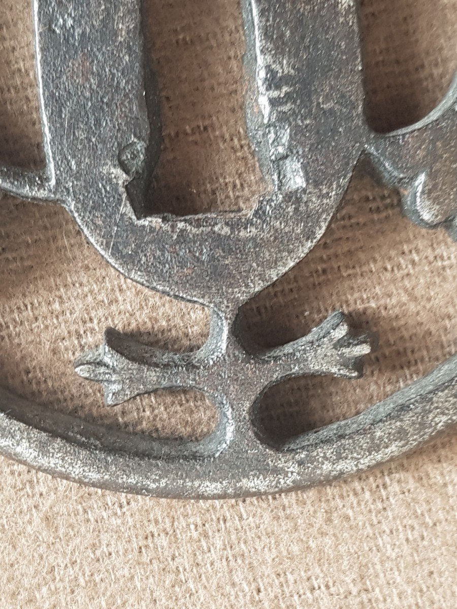 Tsuba Marugata  En Fer Décor De Feuilles De Ginkgo-photo-2
