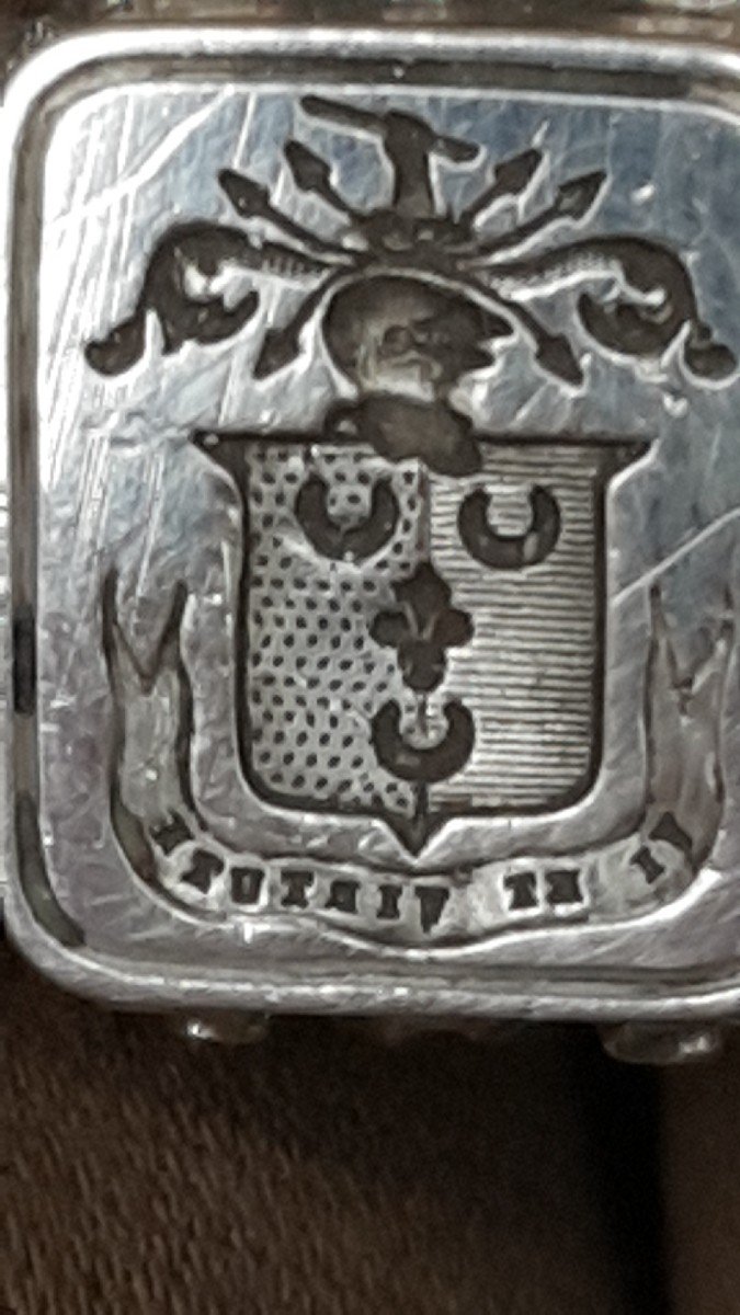 Seal Stamp Silver Coat Of Arms Party Fleur De Lys Crescent Azure Sand Currency VI And Virtute-photo-4