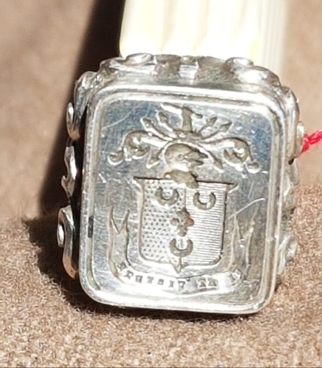 Seal Stamp Silver Coat Of Arms Party Fleur De Lys Crescent Azure Sand Currency VI And Virtute