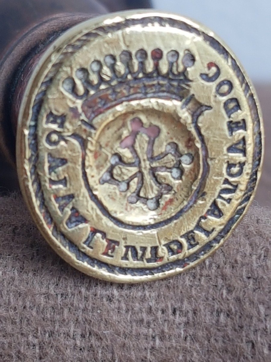 Seal Stamp In Bronze Coat Of Arms Of Languedoc Turned Wood Handle-photo-2