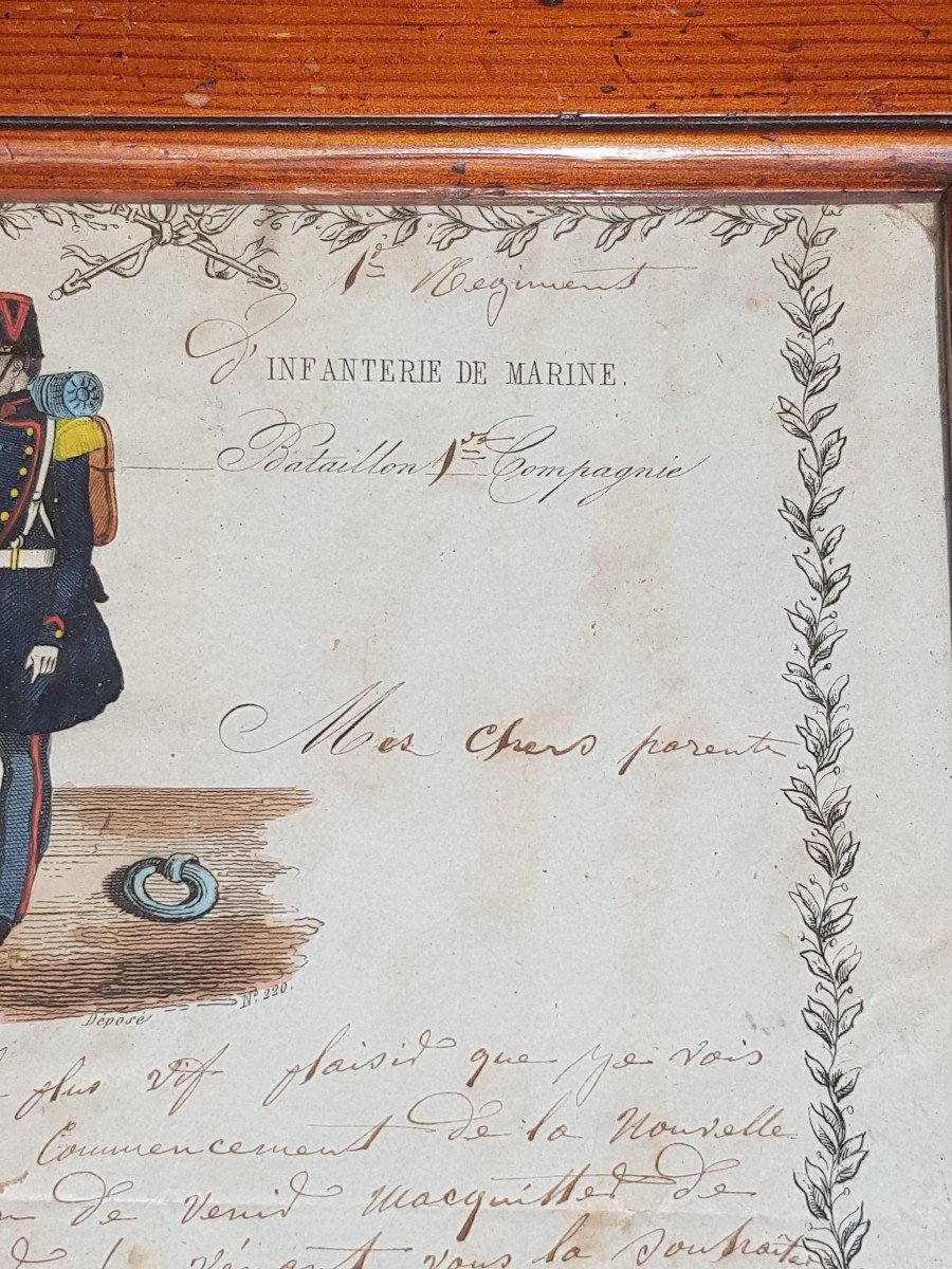 Lettre Du Premier Régiment d'Infanterie De Marine Bataillon 1 Compagnie Soldat Ancre Navire -photo-3