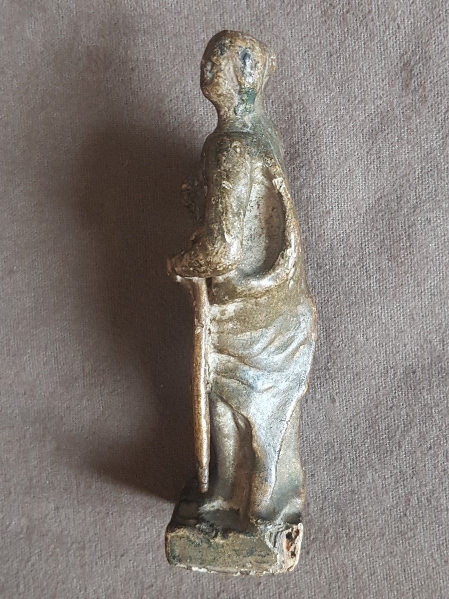 Statuette In Golden Wood Representing A Woman With A Staff Sainte Geneviève?-photo-2