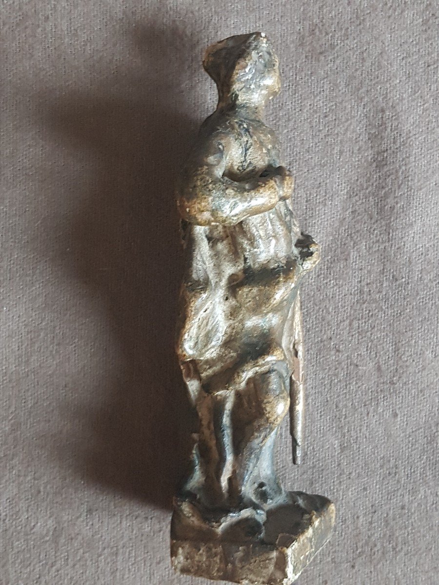 Statuette In Golden Wood Representing A Woman With A Staff Sainte Geneviève?-photo-4