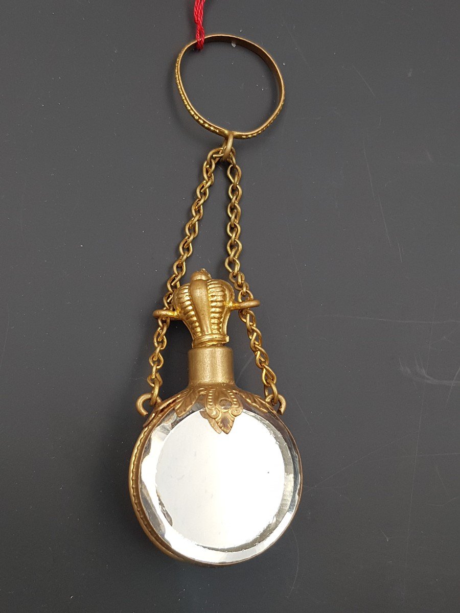 Perfume Bottle In Golden Brass And Mirror Napoleon III Complete XIX E Century-photo-4