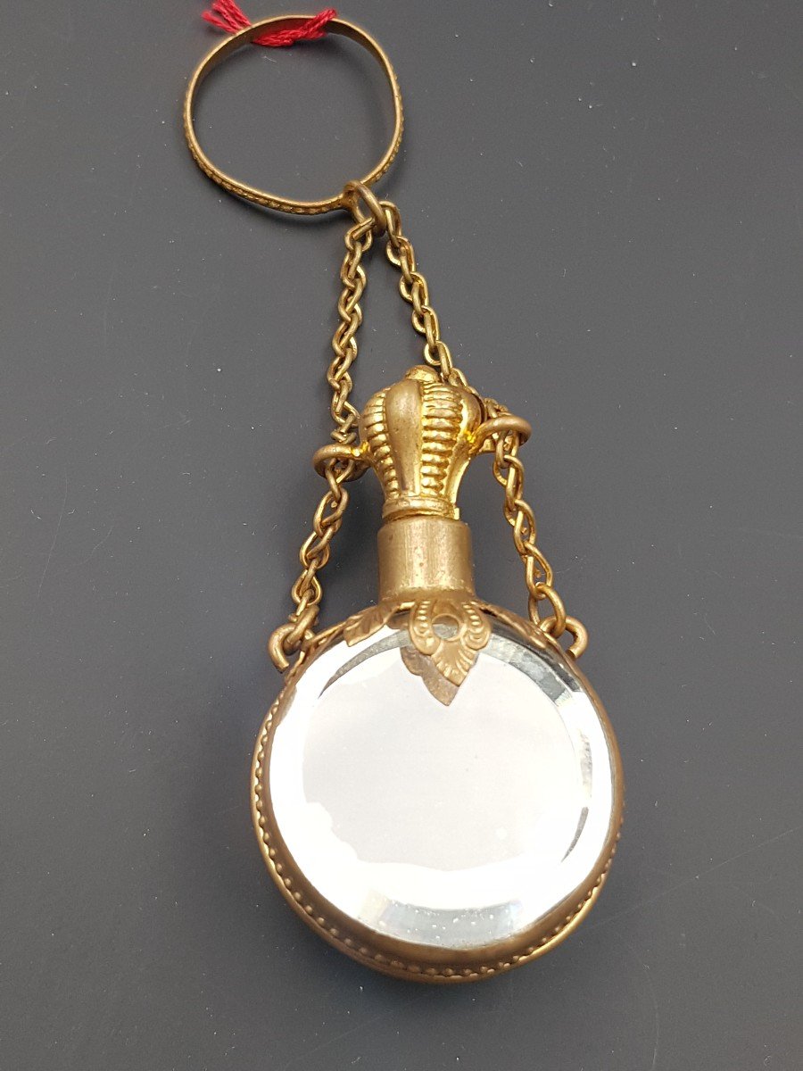 Flacon A Parfum En Laiton Doré Et Miroir d'époque Napoléon III Complet XIX E Siècle