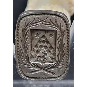 Seal Stamp Matrix In Silver With Coat Of Arms Of The Martin De Villeneuve Family