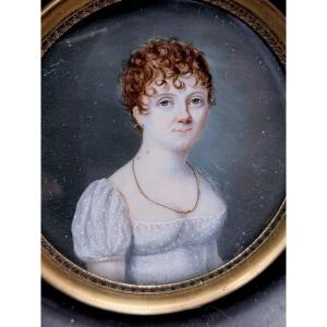 Miniature Jeune Femme d'époque Premier Empire Début XIXe Siècle