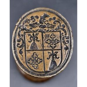 Magnifique Sceau Cachet Bronze Tourné Armoiries  De La Famille Batalle Castille  Début XVIIIe S
