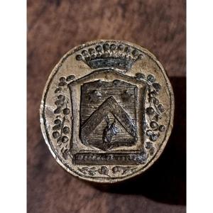 Bronze Stamp With The Coat Of Arms Of The Le Roy Du Verger Family, Early 18th Century