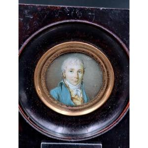 Miniature Représentant Un Jeune Homme De l'époque Révolutionnaire / Directoire 