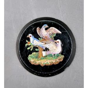 Micro Mosaic Medallion Three Birds In A Landscape Italy 19th Century