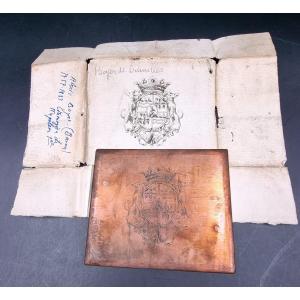 Copper Ex Libris Matrix Plate With The Coat Of Arms Of The Boyer De Crémilles Family 
