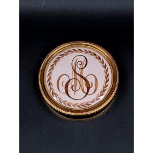 Circular Box With Hair Decor Monogram Ms Period First Half Of The 19th Century
