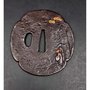 Tsuba A Décor De Deux Personnages Dans Un Paysage époque Edo