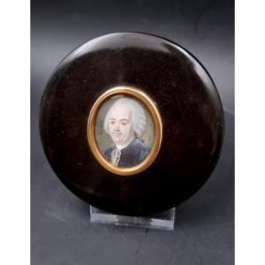 Circular Box Late Louis XV With A Miniature Portrait Of A Man Dated 177- , Monogram H 
