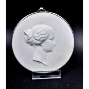 Silver-rimmed Biscuit Medallion Empress Eugénie De Sèvres 1866 