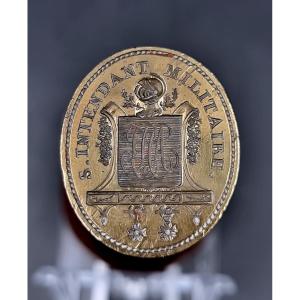 cachet sceau matrice sous intendant militaire  monogramme J.A écu surmonté d'un heaume 