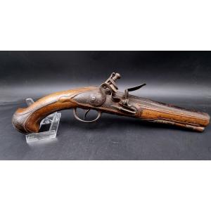 Walnut Flintlock Pistol With Chased Fittings And Paris Lock 18th Century Period
