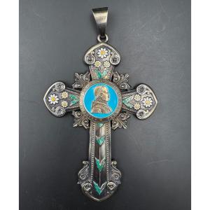Cross Of The Chapter Of Autun By Armand Calliat, Made Of Enameled Silver, In Its Original Case