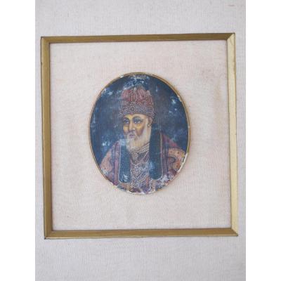 Miniature Emperor Maharadjah In Habits Embroidered Necklace India School Of Udaipur Indian