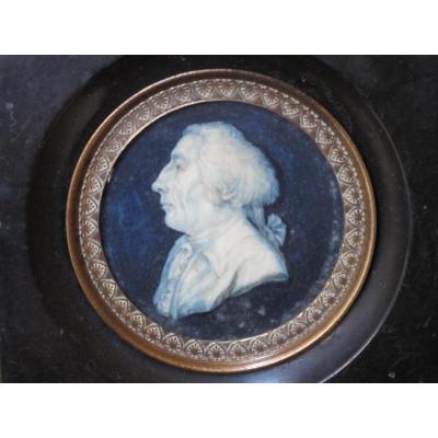 Miniature On Ivory Man Profile Signed Jaucquières Time XVIII Century