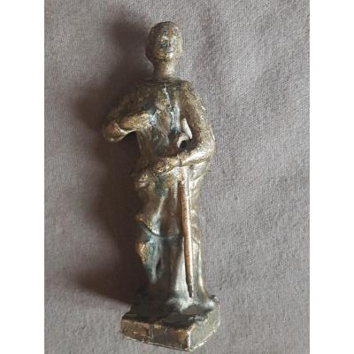 Statuette In Golden Wood Representing A Woman With A Staff Sainte Geneviève?