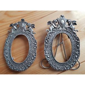 Pair Of Silver Frame Decorated With Lily Flowers And Cherubs Arms Of France Fruit Crown