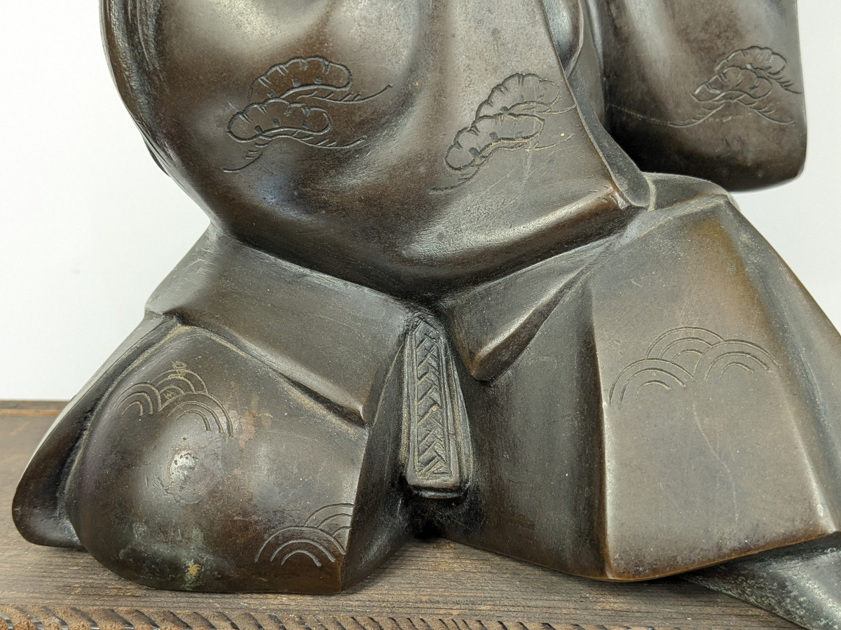 Figure In Kimono Carrying A Cup - Tea Ceremony - Bronze Showa 1950-70 #374-photo-8