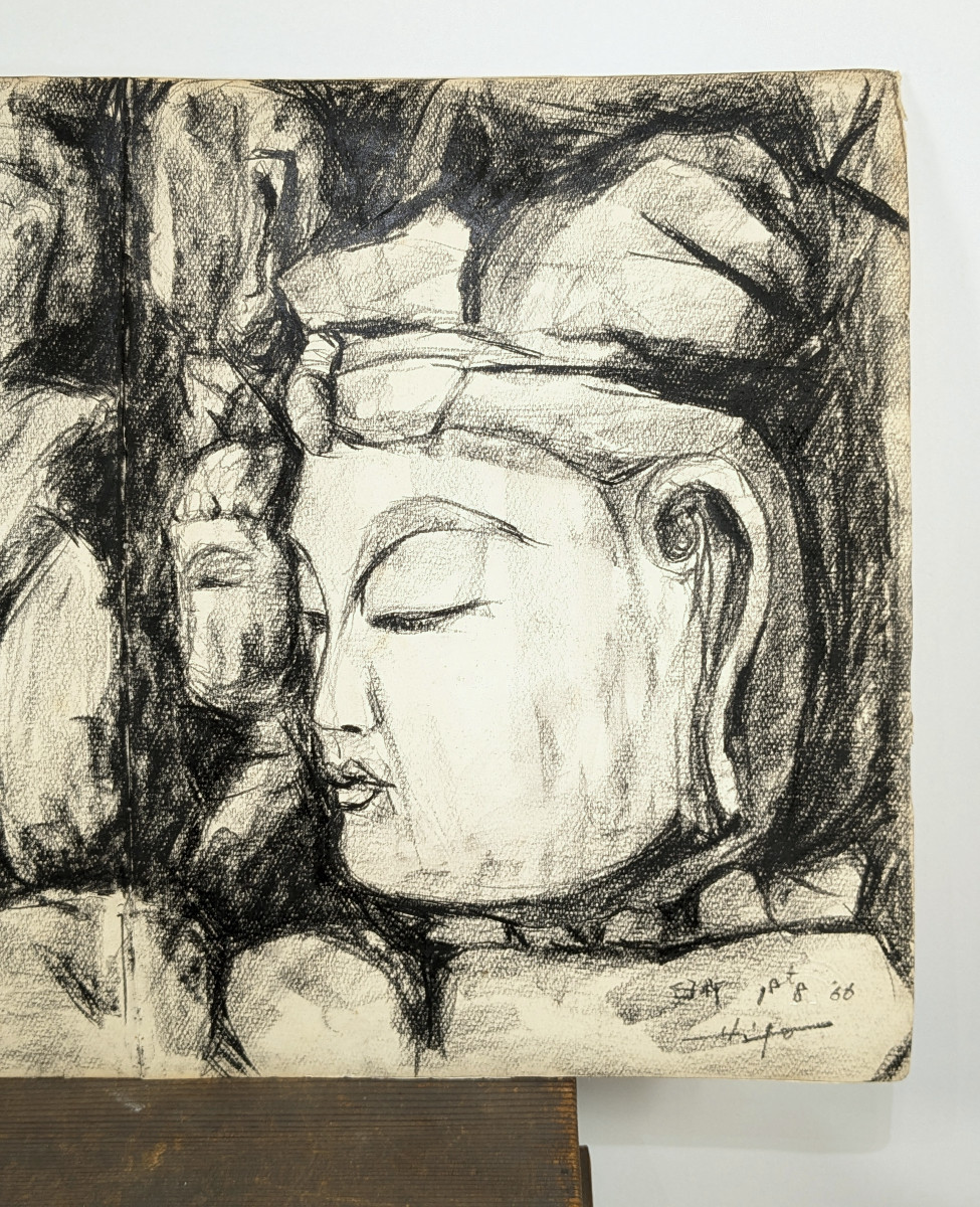 Les Bouddhas - ville de Kagoshima - dessin pierre noire par Hidetake Higo 1930-2010 -n°1-photo-2