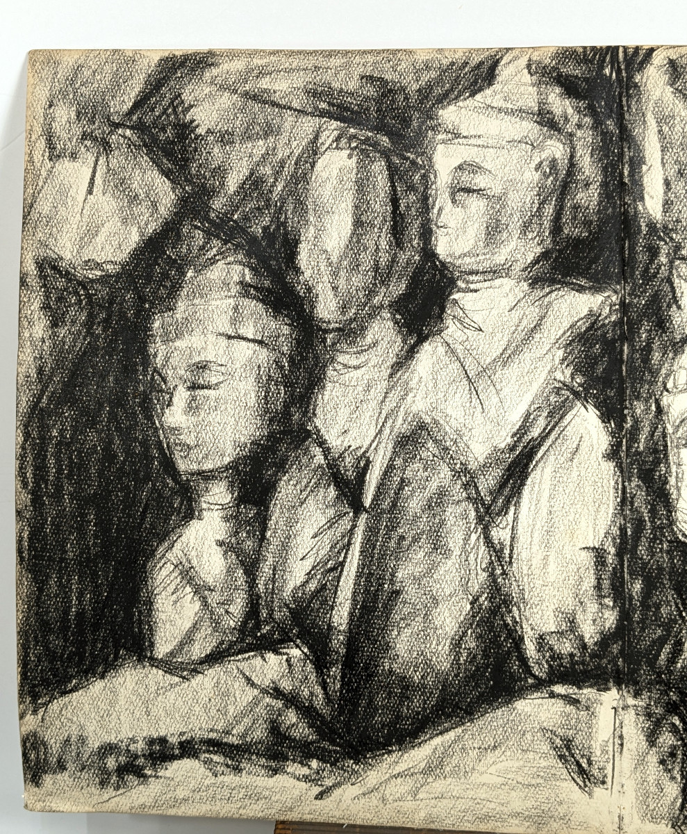 Les Bouddhas - ville de Kagoshima - dessin pierre noire par Hidetake Higo 1930-2010 -n°1-photo-3