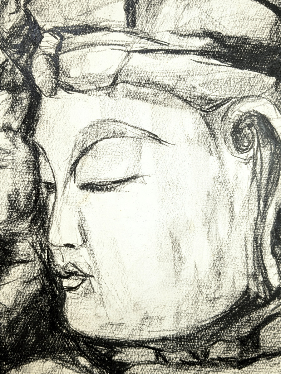 Les Bouddhas - ville de Kagoshima - dessin pierre noire par Hidetake Higo 1930-2010 -n°1-photo-4