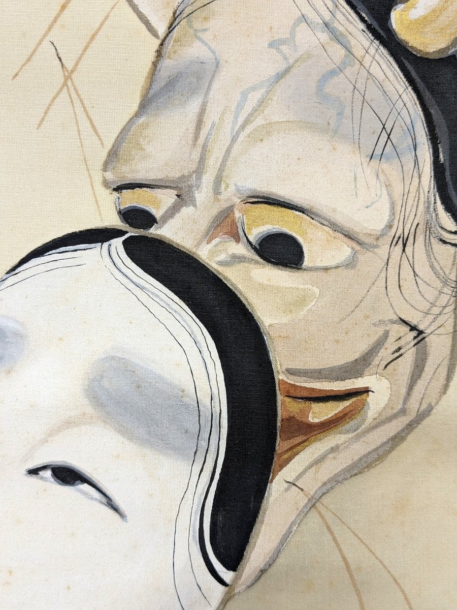 Noh Mask Painted Scrolls - Demon Changed Into Woman - By Eitatsu Koyama 1880-1945 - Japan #288-photo-2