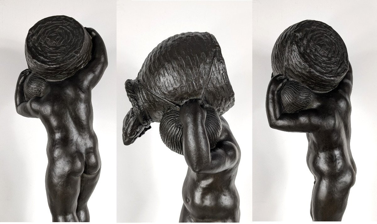 Return From Fishing - Putto With Fish - Bronze 58cm Art Deco 1930 - #373-photo-1