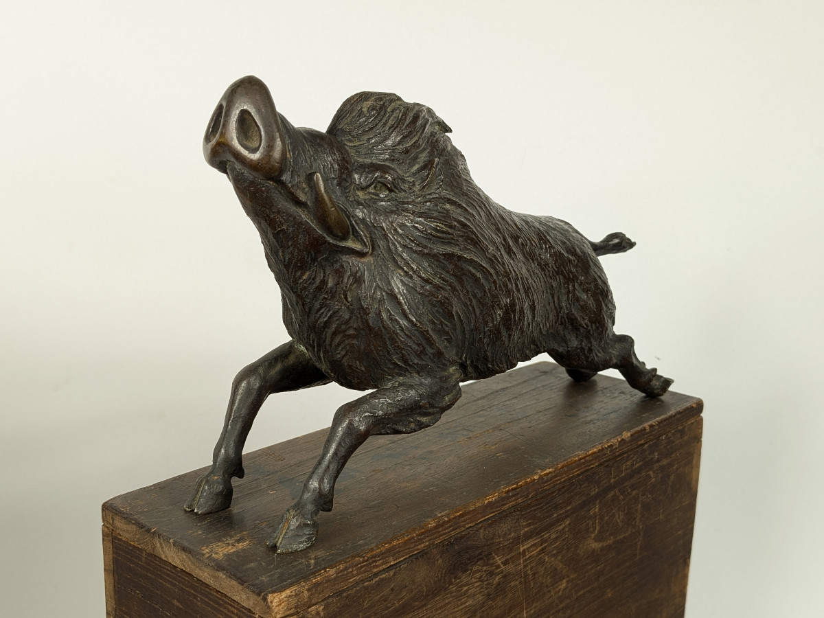 Japanese Wild Boar - Bronze Late 19th Early 20th #720-photo-3