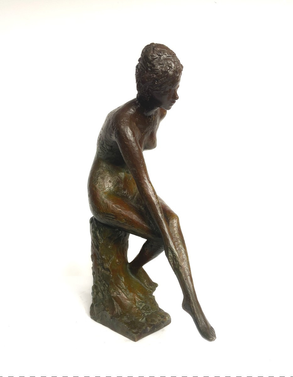 Small Nude At The Rock - Bronze Circa 1980 - Mitsutsune Miyamoto 1913-2001 #506-photo-4