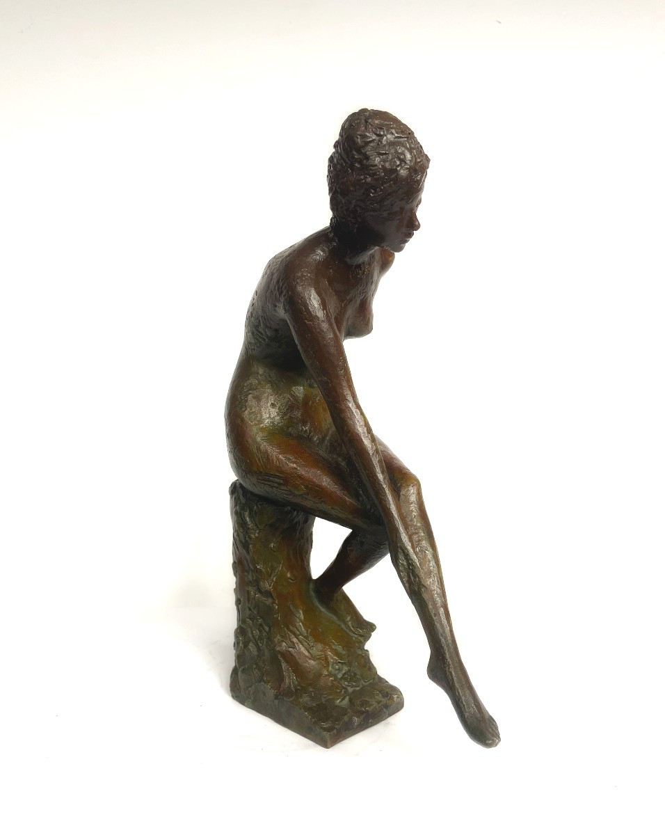 Small Nude At The Rock - Bronze Circa 1980 - Mitsutsune Miyamoto 1913-2001 #506-photo-3