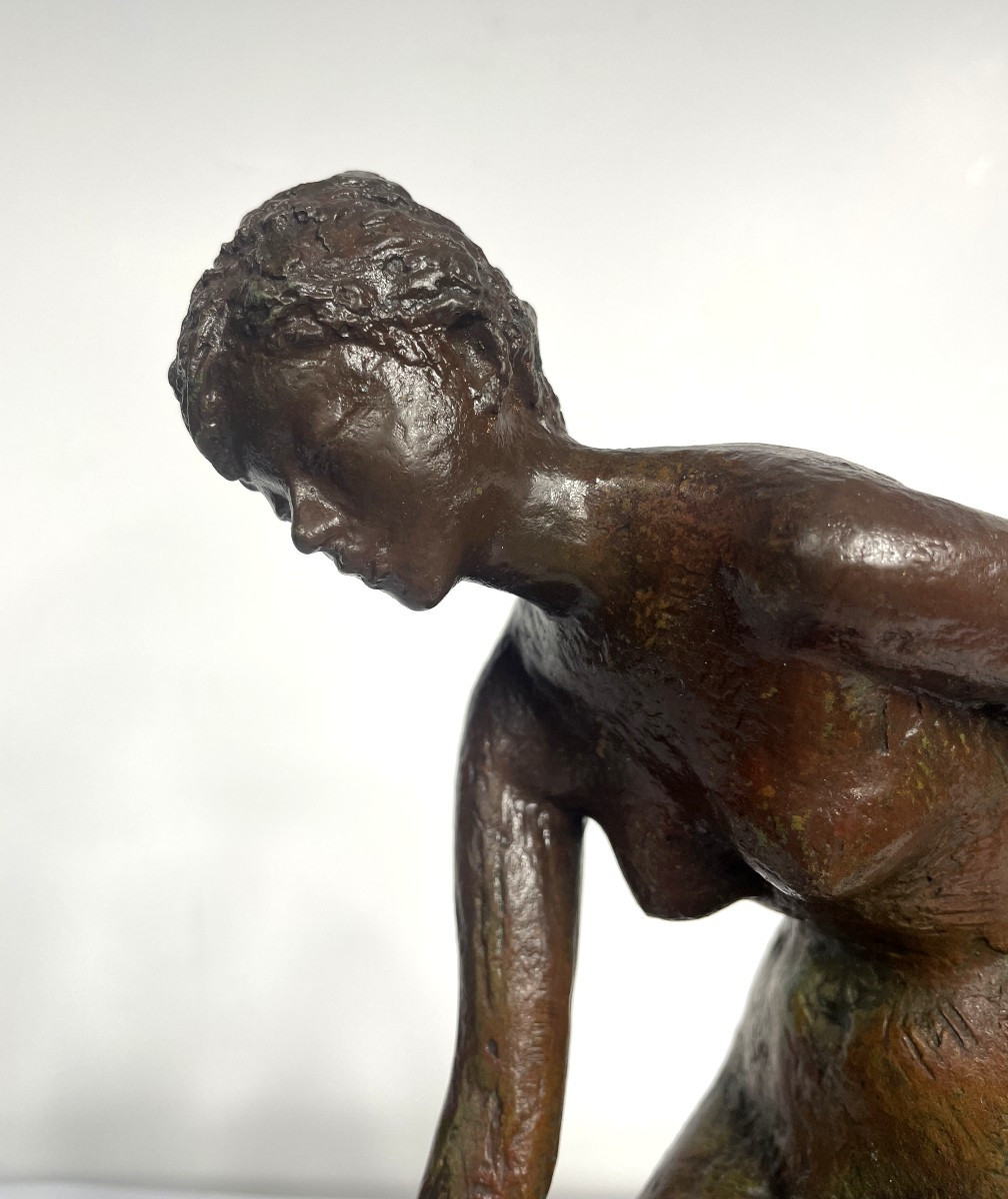 Small Nude At The Rock - Bronze Circa 1980 - Mitsutsune Miyamoto 1913-2001 #506-photo-5