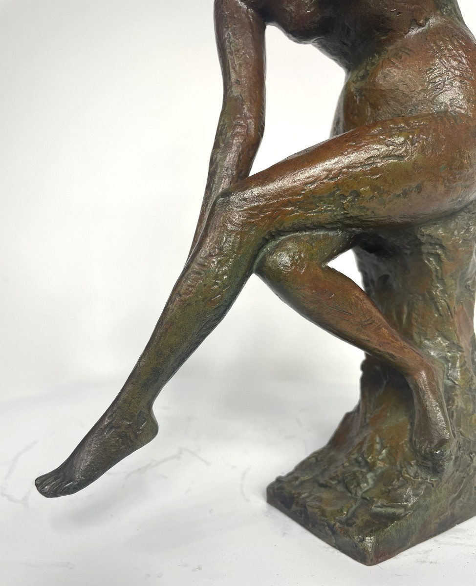 Small Nude At The Rock - Bronze Circa 1980 - Mitsutsune Miyamoto 1913-2001 #506-photo-7