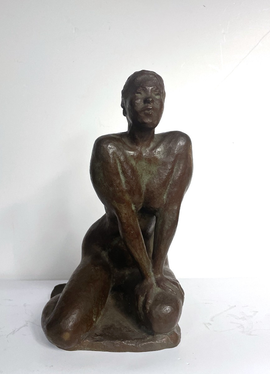 Mocking Nude - Bronze Circa 1960-70 By Yoshikazu (or Bido) Takigawa 1914-80 #629-photo-2