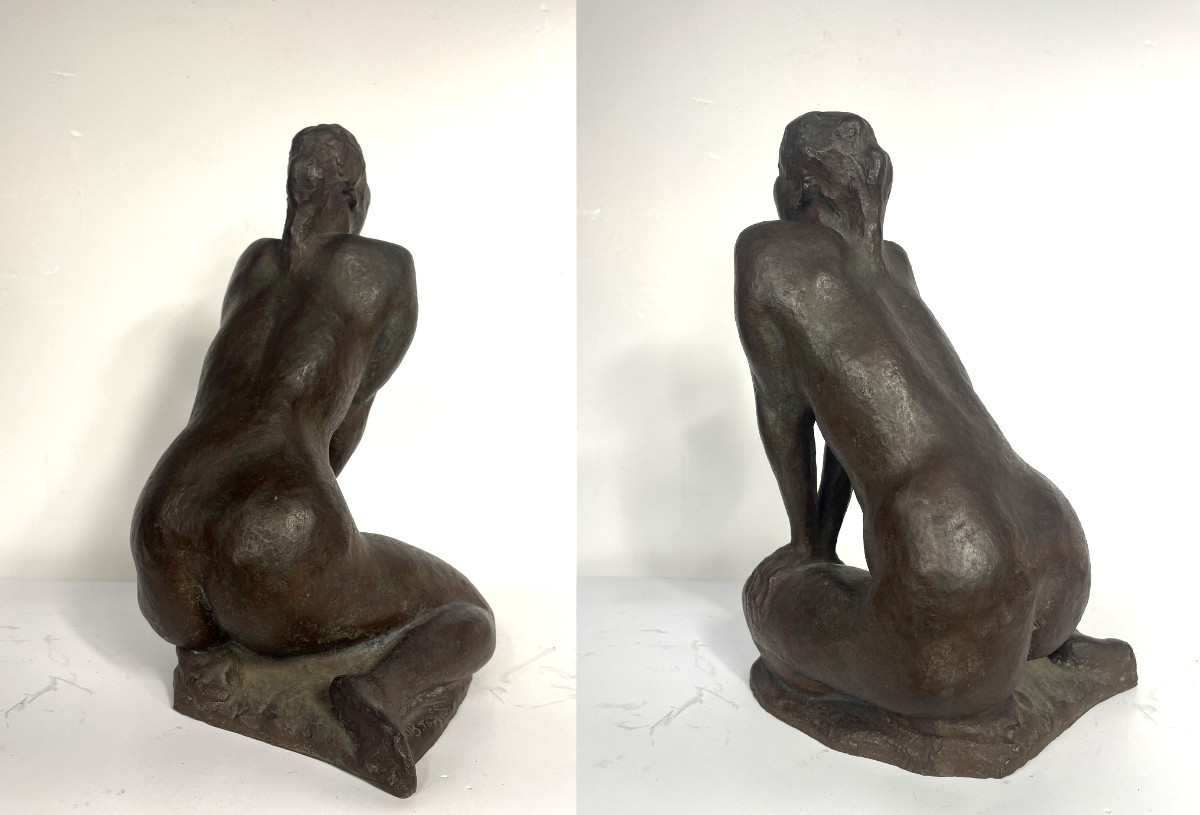 Mocking Nude - Bronze Circa 1960-70 By Yoshikazu (or Bido) Takigawa 1914-80 #629-photo-4