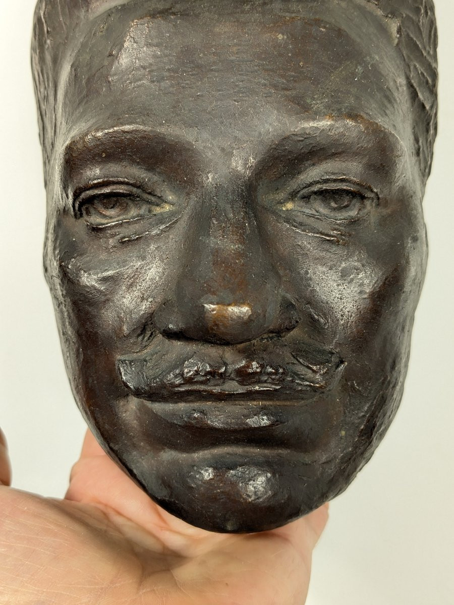 Petit masque portrait en bronze - OKUNI Teizo 1890 - 1950 #826-photo-1